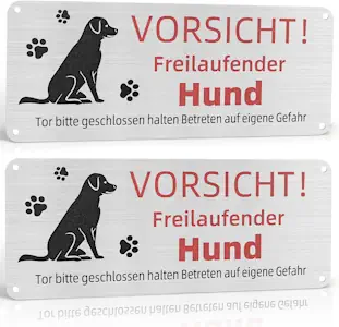 2 Stück Vorsicht Hund Schild, 25x 10cm Warnung Vor Dem Hund Schilder Warnschild Achtung Hund Vorsicht Bissiger Hund Schild Aluminium mit Selbstklebend Vorgebohrten Löchern